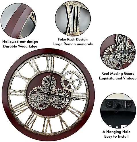 The B-Style Large Wall Clock 24 inch Moving Gear Wall Clock Oversized Vintage - Image 2