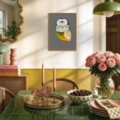 Funny Owl Wall Art, Whimsical Bird Wall Decor Painting Cute Animal Poster - Image 5