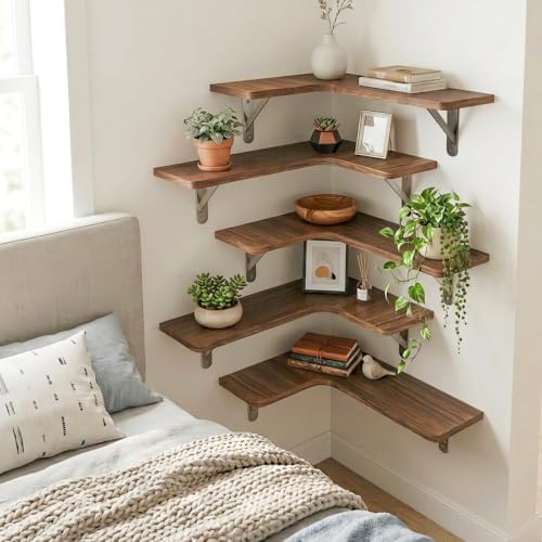 Fixwal Conner Floating Shelves for Wall Decor, Dark Carbonized Black 5pcs - Image 2