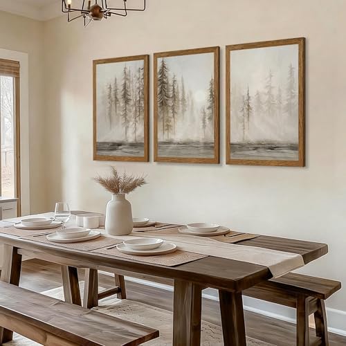 Urmoya Triptych Neutral Misty Forest Framed Canvas Wall Art, 20x30 inch x3 - Image 5