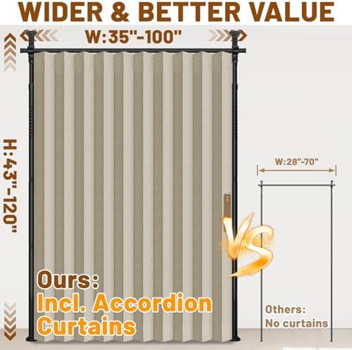 AJAZZ Room Divider Curtain+ Curtain Rods No Drilling Adjustable Tension 43-120× - Image 2