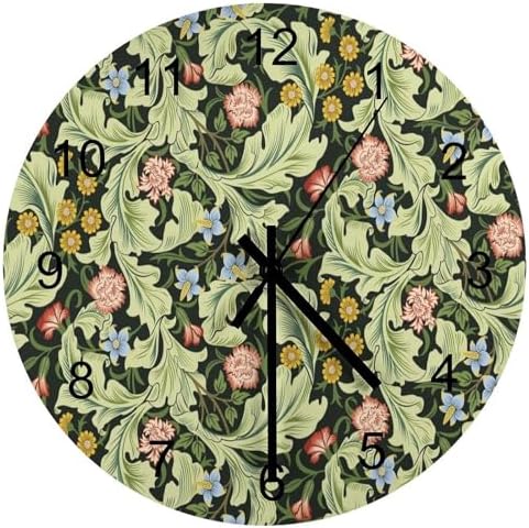 Retro Floral Wall Clock Silent Non Ticking Battery Operated, Vintage William by LOMADIA
