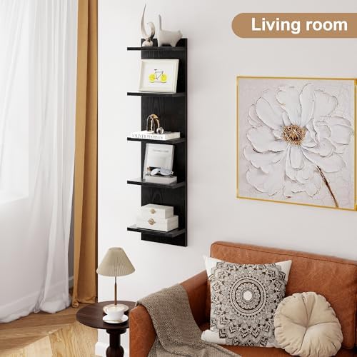 5 Tier Black Floating Wall Shelf, Vertical Storage Tower - Image 2