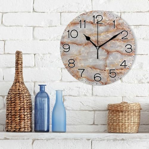 ALAZA Nature Brown Marble Wall Clock Battery Operated Non Ticking Silent Quartz - Image 3