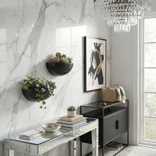 MyGift Matte Black Ceramic Indoor Wall Planter, 12 Inch Semi Circle Hanging - Image 5