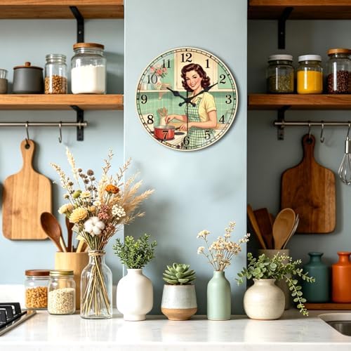 peacoblue Vintage Cooking Woman Wall Clocks Battery Operated 12" - Image 5