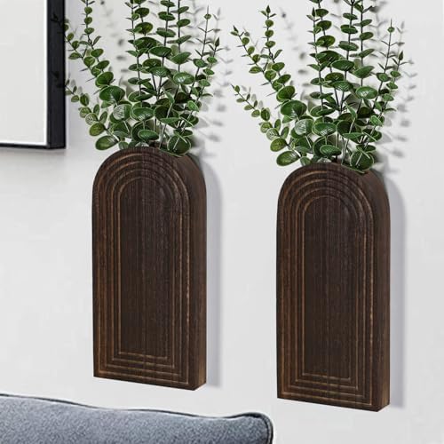 Dnnnii 2 Pack Wooden Wall Vase Set by Dnnnii