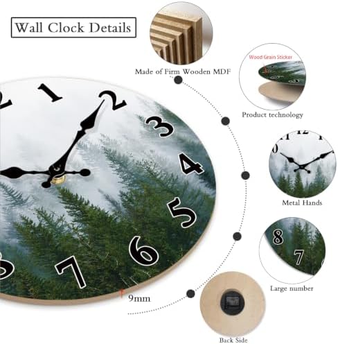 XFM Large Misty Forest Wall Clock 20 Inch Green Tree - Image 3