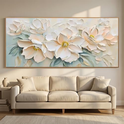Anolyfi Framed White Floral Canvas Wall Art - Image 4