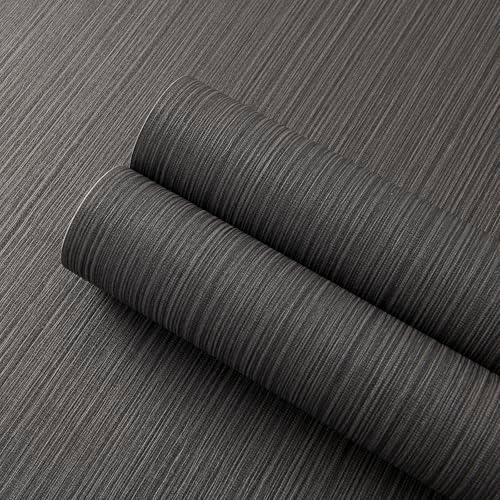 Black Grasscloth Self-Adhesive Wallpaper 23.6"x787" - Image 2