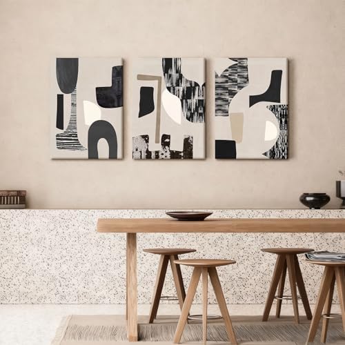 NCCXNCC 3Pcs Black and Beige Abstract Canvas Wall Art 12x16 Inch Framing - Image 3