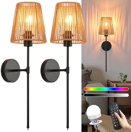 Battery Operated Wall Sconces Set of two, 15 Colors and Dimmable, Cordless by Unknown