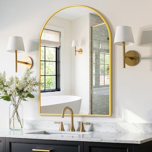 FGU Arched Bathroom Mirror for Over Sink 36"x24" Gold Vanity Mirror by Unknown
