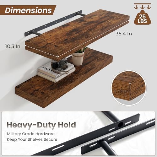 Heimlove Floating Shelves 35.7" W x 10.3" D Brown Set of 1 - Image 3