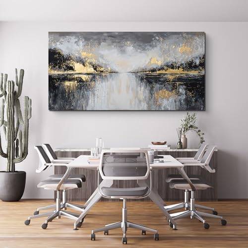 YISXINOAG Black Gold Abstract Wall Art Modern Canvas Artwork Print 29"X58" - Image 3