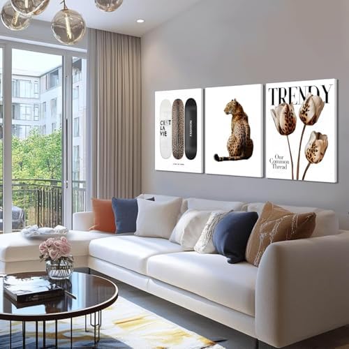 Trendy Leopard Canvas Wall Art Set of 3 Cheetah Printed Preppy Fashion - Image 5