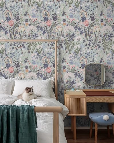 Toduso Peel and Stick Wallpaper Vintage Wall Paper Gray/Purple Floral Contact - Image 2