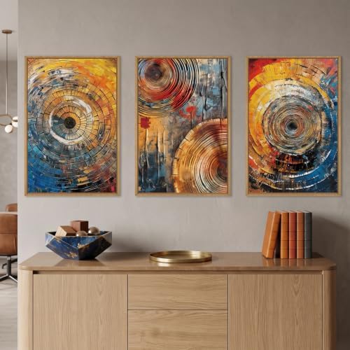 Aryroi Large Colorful Tree Ring Framed Canvas Wall Art Set- 24"x36"x3 - Image 2