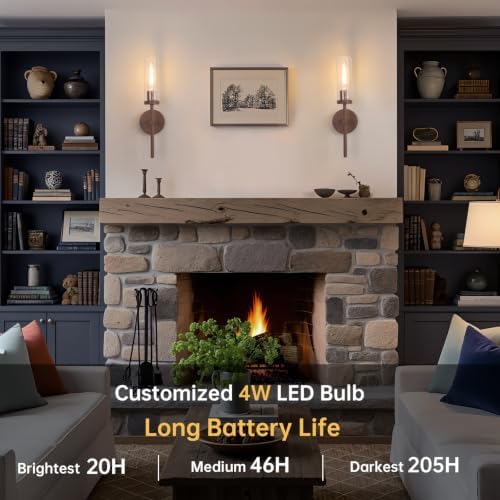 Shenmoyl Battery Operated Wall Sconces Set of 2, Walnut Color Rechargeable Wall - Image 2