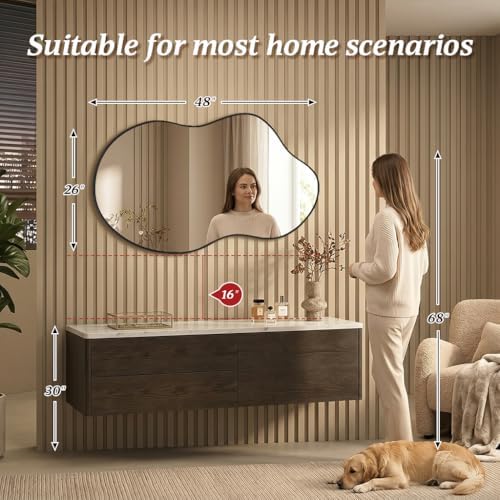Irregular Asymmetrical Wall Mirror 26x48 Inches Decorative Tempered Glass - Image 2