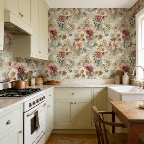 Vintage Script Floral Peel and Stick Wallpaper Self Adhesive 17.72" x 118.12'' - Image 6