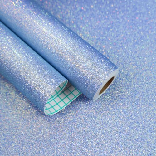 Periwinkle Blue Glitter Wallpaper Peel and Stick Iridescent Vinyl by EaseStick
