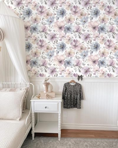 Large Floral Peel and Stick Wallpaper Removable Pink/Purple/Grey blue flower - Image 5