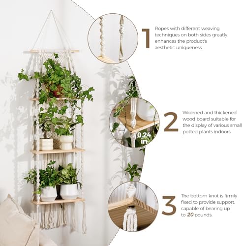 Bamworld Plant Wall Shelf Boho Plant Stand Window Plant Shelf - Image 5