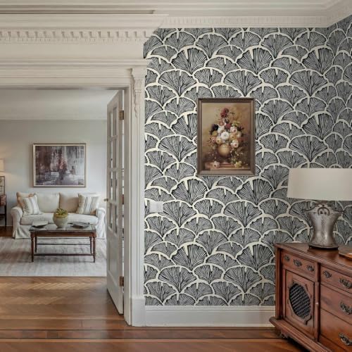 Vintage Peel and Stick Wallpaper Beige Black Wallpaper Farmhouse Cottage Leaf - Image 5