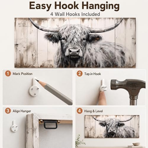 Large Highland Cow Canvas Wall Art, 24x48 Inch - Image 6