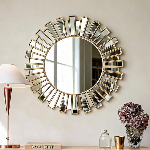 SHYFOY 23.6" Gold Sunburst Wall Mirror, Round Beveled Decorative Mirror by SHYFOYHomeDecoration