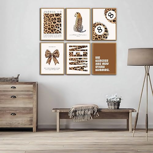 6Pcs Trendy Leopard Canvas Wall Art, Preppy Cheetah Wall Decor Posters Prints - Image 5