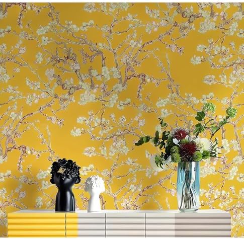 Blooming Wall Van Gogh Almond Blossom Yellow Wallpaper Featuring Vintage Floral by BloomingWall