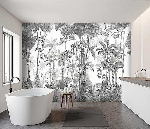 -Grey Jungle Botanical Animal Banana Leaf Fabric Wallpaper Living Room Tropical - Image 3
