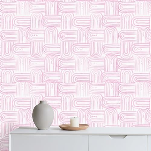 Modern Peel and Stick Wallpaper A Set of 17.3"x480" Boho Pink Contact Paper by AuraCyzirineWallpaper