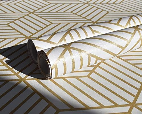 MelunMer Geometric Contact Paper Peel and Stick Wallpaper Gold 17.7”×197” - Image 6