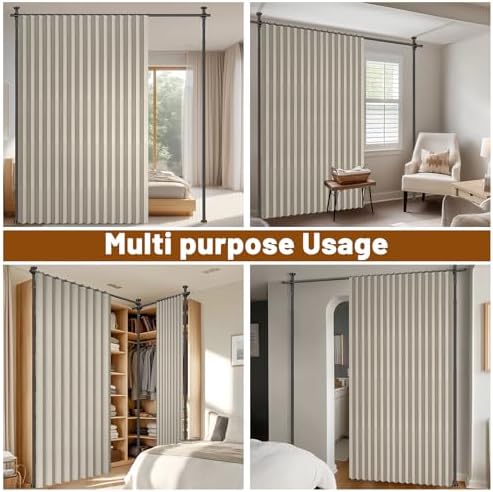 AJAZZ Room Divider Curtain+ Curtain Rods No Drilling Adjustable Tension 43-120× - Image 4
