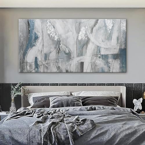 YISXINOAG Blue White Abstract Wall Art Modern Fantasy Painting 29"X58" - Image 2