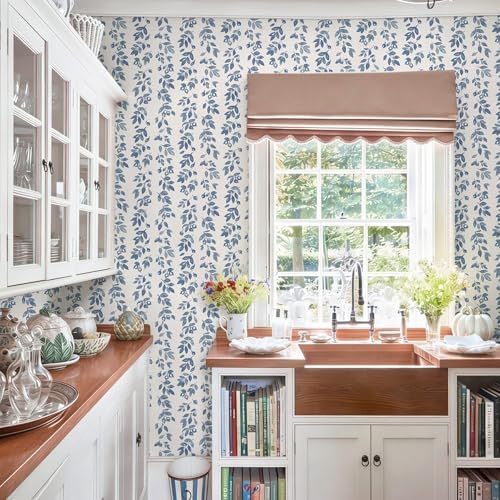 Ismoon Blue Wallpaper Peel and Stick Vintage Wallpaper 17.3in x 6.56ft Blue - Image 4