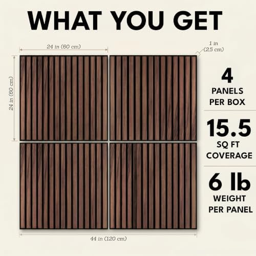 4 Pack Heavy-Duty Soundproof Wood Wall Panels Echo Control 24x24x1 | Mocha - Image 5
