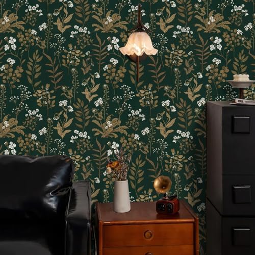 Abyssaly Dark Green Floral Peel and Stick Wallpaper 17.3" x 118" Vintage - Image 3