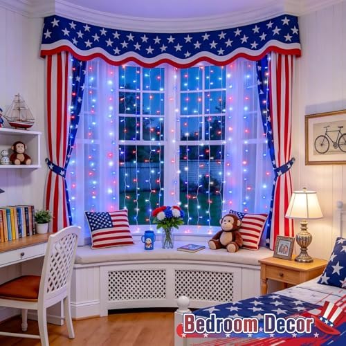 JMEXSUSS 300LED Red White & Blue Curtain Lights - Image 3