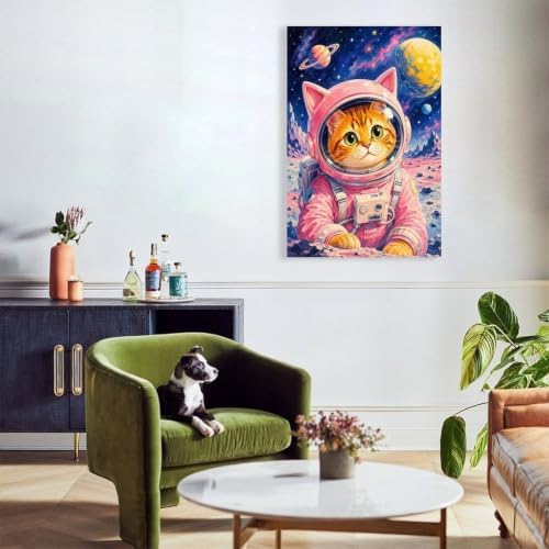 Cosmic Astronaut Cat Poster Space Galaxy Cat Canvas Wall Art - Image 6