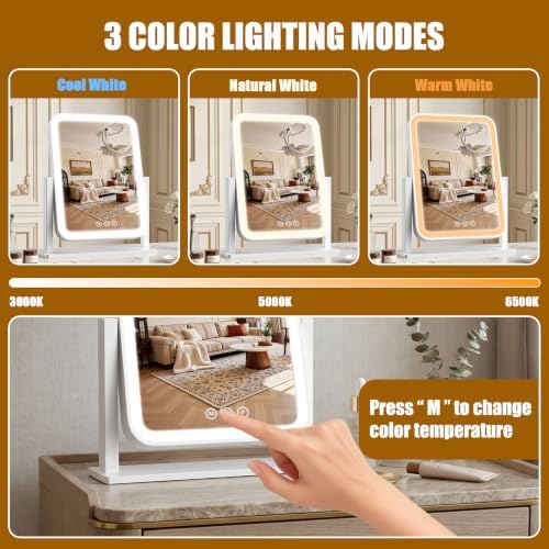 Vanity Mirror with Lights 12.6"x 16.2", LED Makeup Mirror, 3 Color Lighting - Image 3