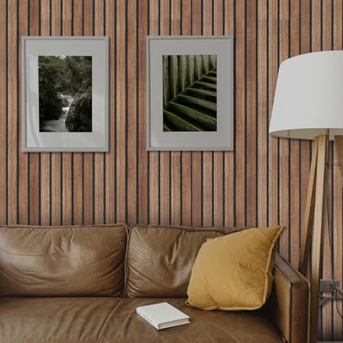 Wood Slat Panel Peel and Stick Wallpaper Brown Wooden Contact Paper - Image 2