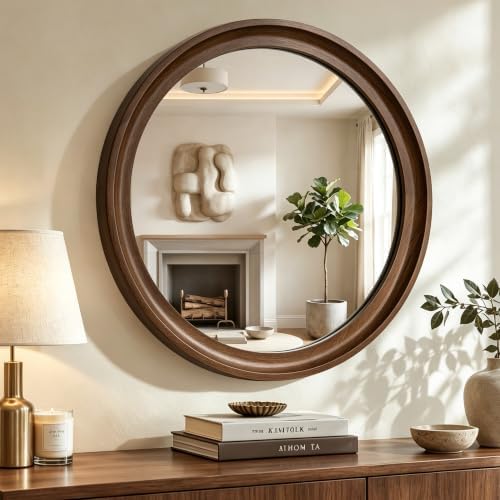 Round Wood Mirror, Walnut Brown by LawadaMirror