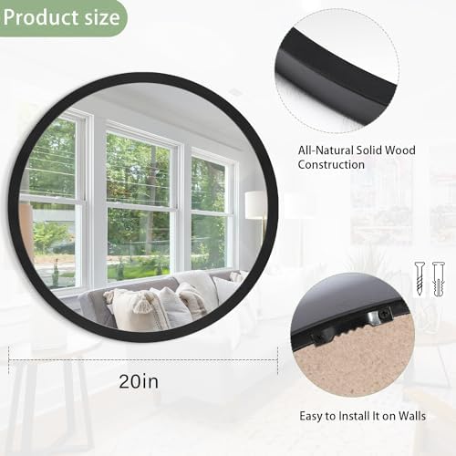 JJUUYOU Round Mirrors for Wall 20 Inch Hanging Circle Mirror for Bathroom - Image 2