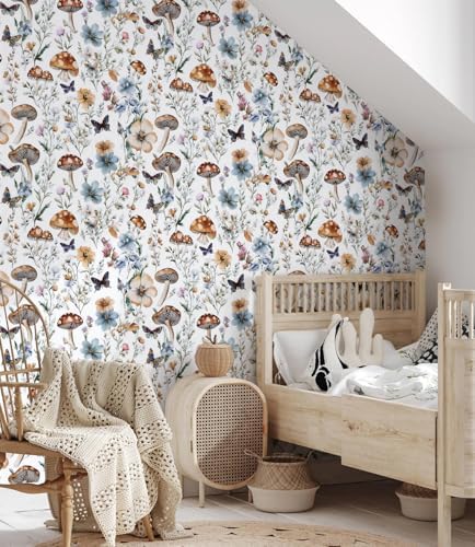 Froluya Mushroom Wallpaper Peel and Stick Boho Contact Paper 16.9" x 118.1" - Image 2