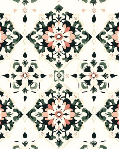 BOKEBEVE Boho Floral Peel and Stick Wallpaper Beige Green 17.5 x 118In by BOKEBEVE
