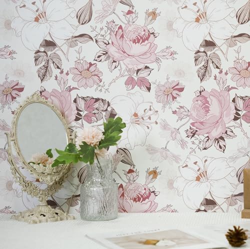 Hopepak 16.1''x394'' Floral Peel and Stick Wallpaper Modern Pink Contact Paper - Image 4